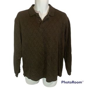 Haggar Mens Long Sleeve Diamond Pattern Polo Shirt Size Medium Preowned